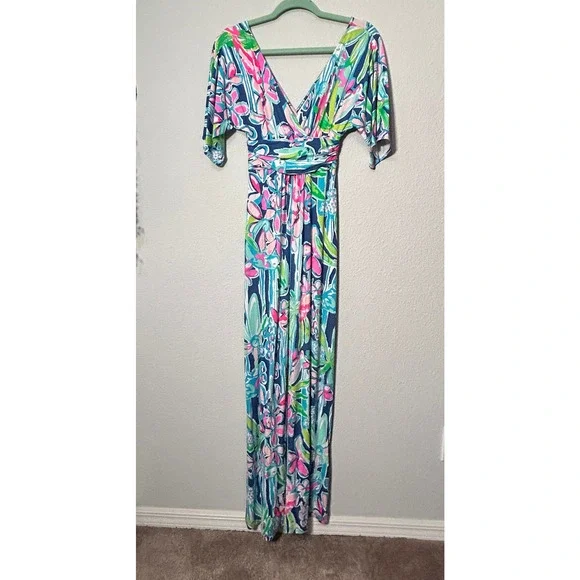 Lilly Pulitzer Parigi Stretch Maxi Dress Style 23900 Kimono Sleeve XXS Stretch - Picture 8 of 11